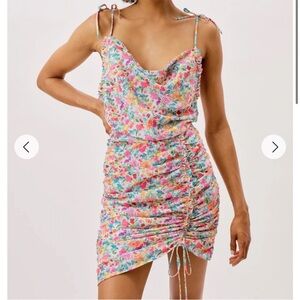 For Love and Lemons Leah Mini Dress floral ruched xs pre-loved